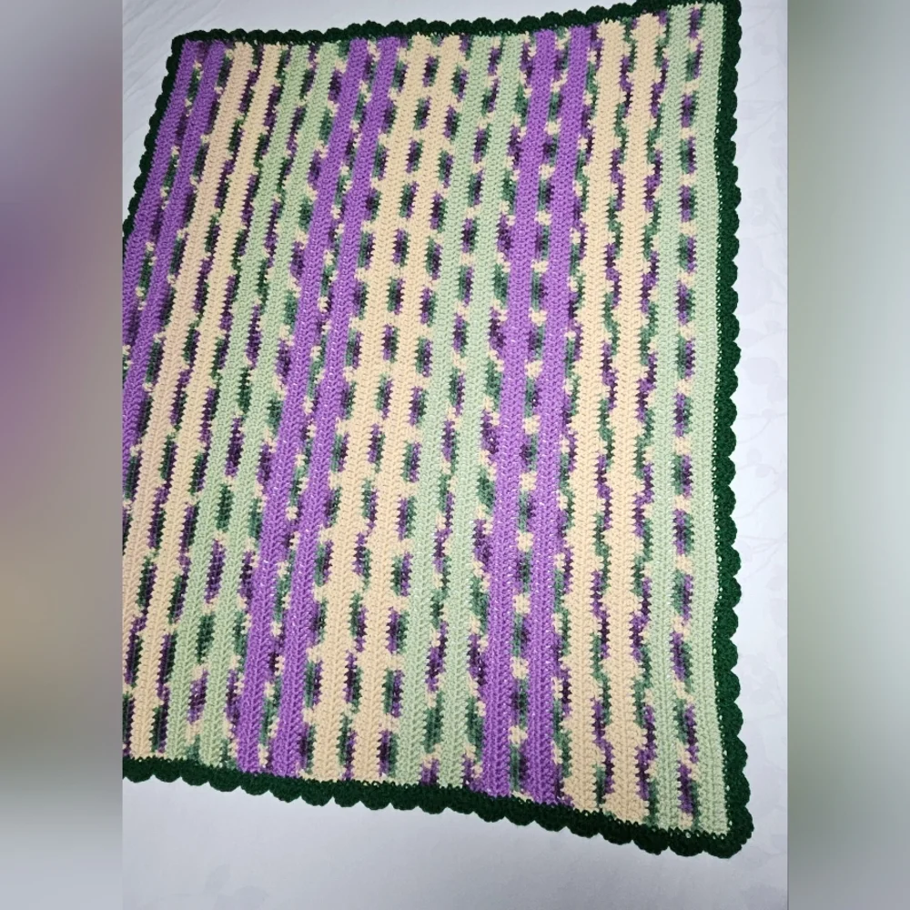 *New* Crochet afghan green purple baby throw blanket  app. 35